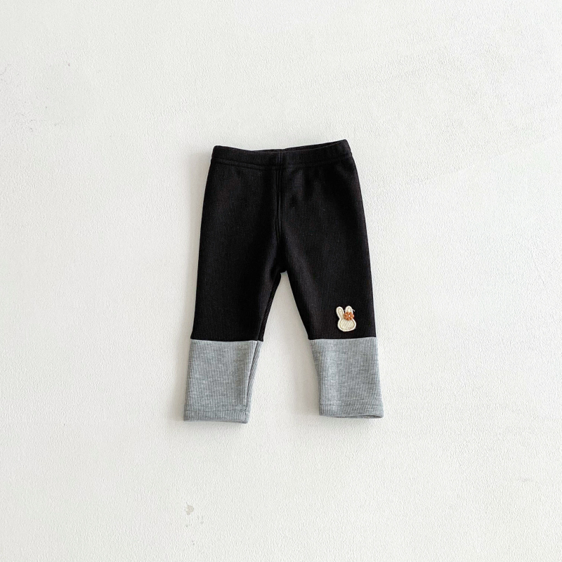 Dječje leggings za djevojčice s flis podstavom, patchwork dizajn s zekom, rayon-spandeks mješavina, srednji pojas, jesen-zima 2025