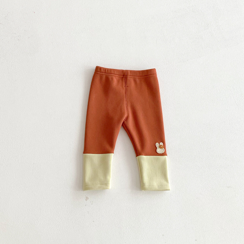 Dječje leggings za djevojčice s flis podstavom, patchwork dizajn s zekom, rayon-spandeks mješavina, srednji pojas, jesen-zima 2025