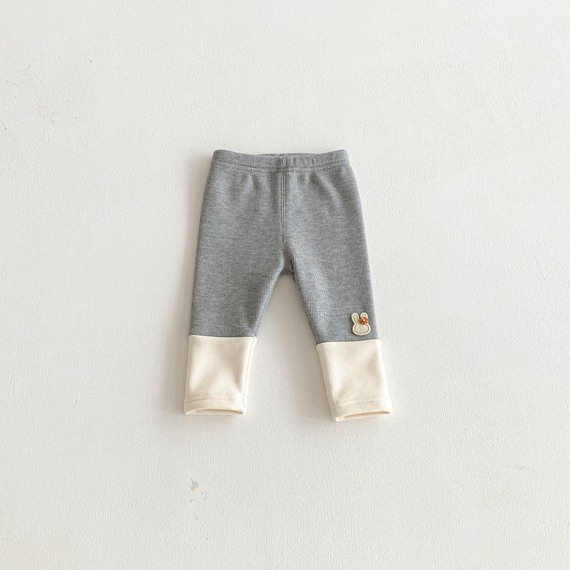 Dječje leggings za djevojčice s flis podstavom, patchwork dizajn s zekom, rayon-spandeks mješavina, srednji pojas, jesen-zima 2025