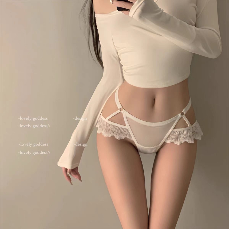G-string ženski tanga od čipke i najlona, srednji pojas, prozračan, podizanje stražnjice, jednobojni uzorak