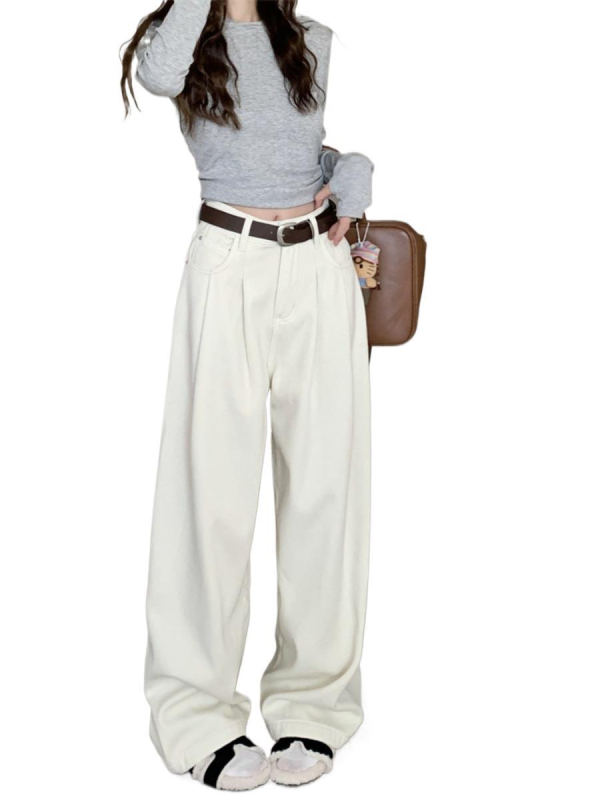 Γυναικείοι τζιν με επένδυση φλίς, παχιά και ζεστά για τον χειμώνα, ψηλή μέση, ίσια-ευρεία γραμμή