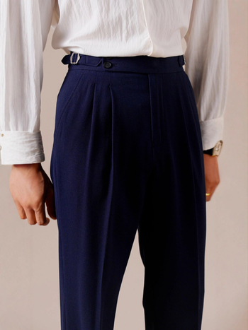 Ιταλικά παντελόνια με διπλή πιέτα, Νάπολης στυλ, ίσια γραμμή, μείγμα μαλλιού-πολυεστέρα, μικροελαστικότητα