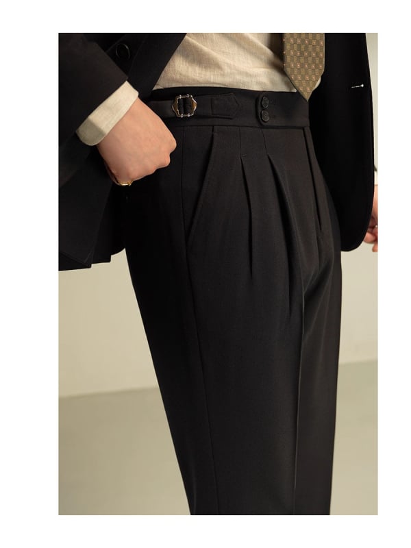 Ιταλικά παντελόνια με διπλή πιέτα, Νάπολης στυλ, ίσια γραμμή, μείγμα μαλλιού-πολυεστέρα, μικροελαστικότητα