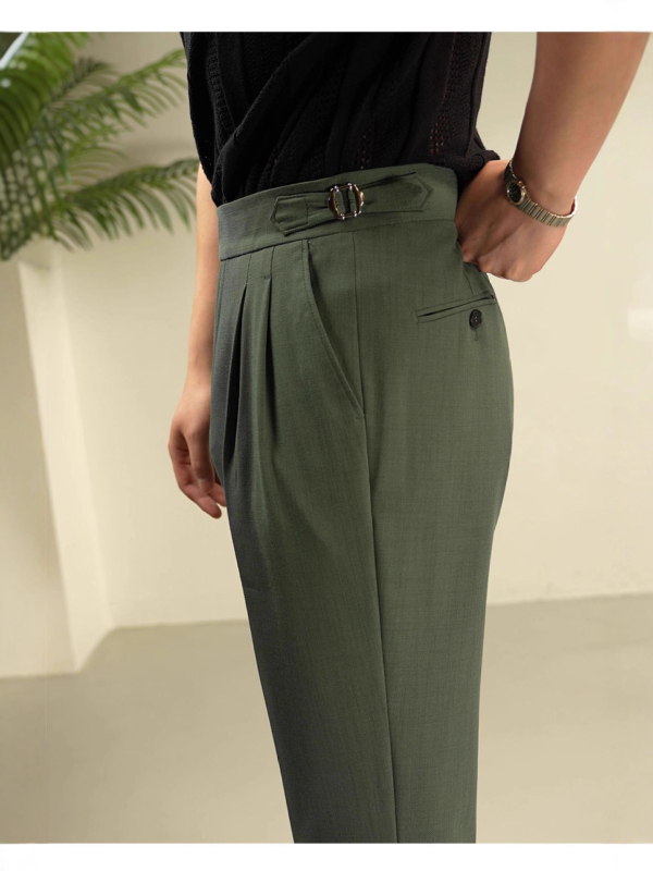 Ιταλικά παντελόνια με διπλή πιέτα, Νάπολης στυλ, ίσια γραμμή, μείγμα μαλλιού-πολυεστέρα, μικροελαστικότητα