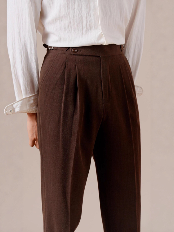 Ιταλικά παντελόνια με διπλή πιέτα, Νάπολης στυλ, ίσια γραμμή, μείγμα μαλλιού-πολυεστέρα, μικροελαστικότητα