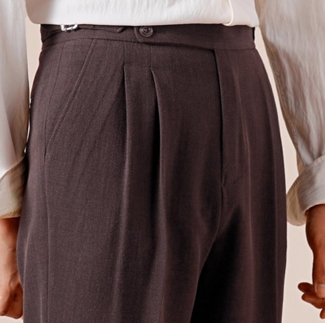 Ιταλικά παντελόνια με διπλή πιέτα, Νάπολης στυλ, ίσια γραμμή, μείγμα μαλλιού-πολυεστέρα, μικροελαστικότητα