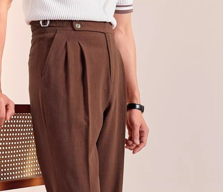 Ιταλικά παντελόνια με διπλή πιέτα, Νάπολης στυλ, ίσια γραμμή, μείγμα μαλλιού-πολυεστέρα, μικροελαστικότητα