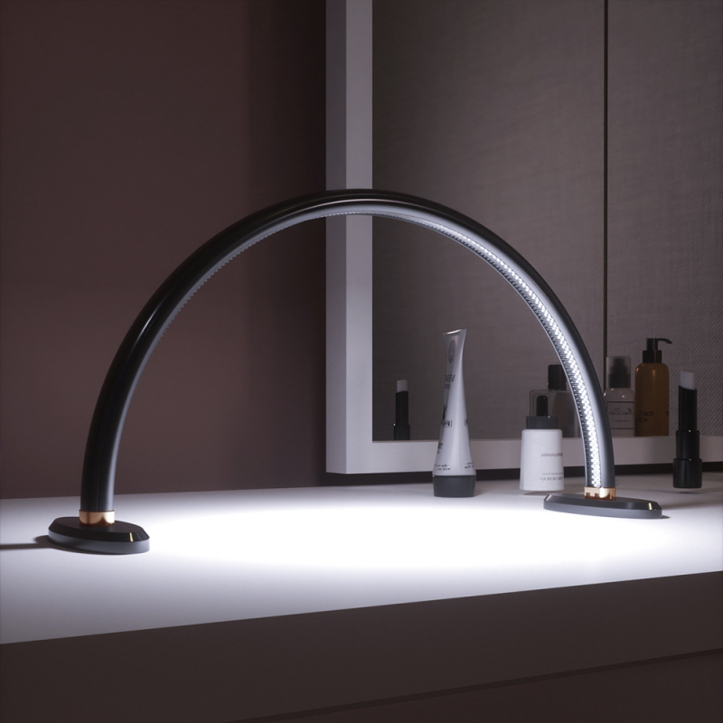 Lampa za njegu noktiju na stolu, LED lampa u obliku luka s trobojnim osvjetljenjem, USB napajanje, metalno sjenilo, gumb za uključivanje