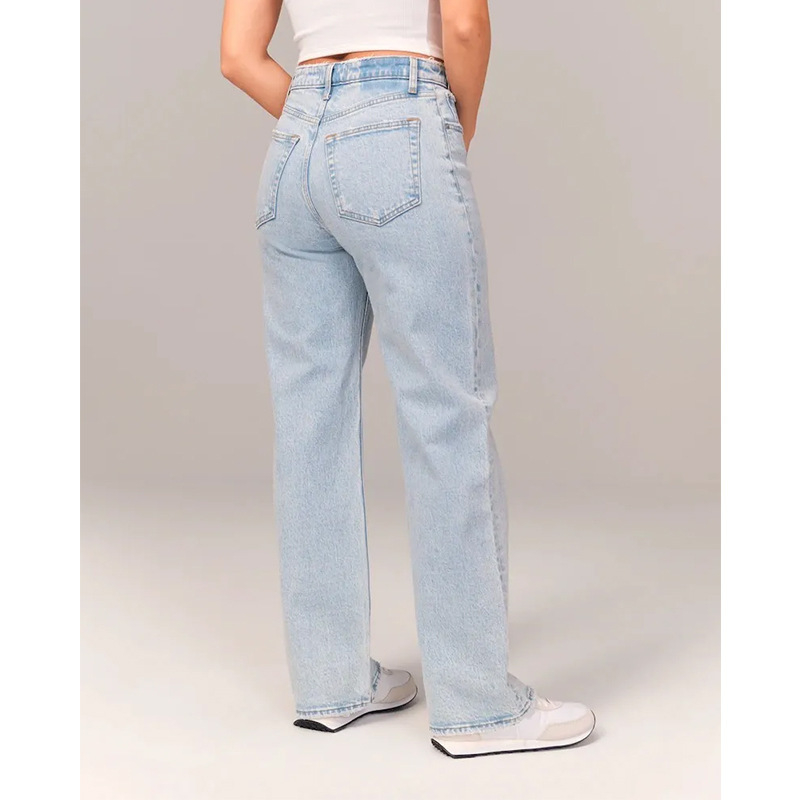 Ženske pamukaste traperice – labav kroj, ravne nogavice, niski pojas, hlače pune duljine