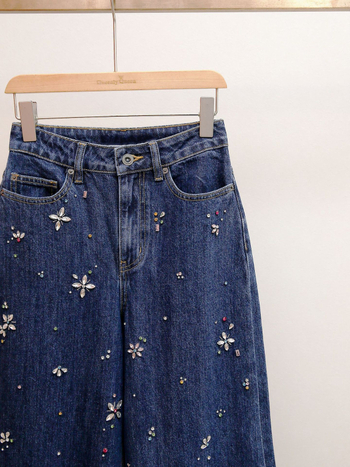 Traperice - široke nogavice, visokog struka, s dijamantnom ukrašenom, isprani denim