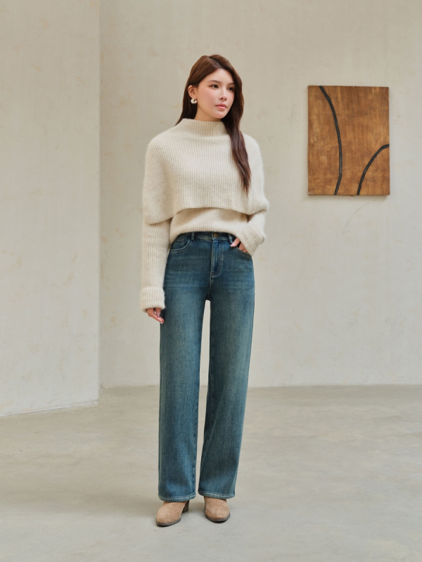 Traperice s fleece podstavom, ravni kroj, srednja struka, debeli materijal, japansko-korejski casual stil, zima 2025