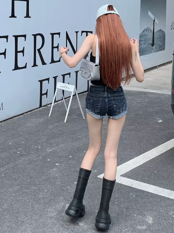 FUIV ženske traper kratke hlače – visok pas, duljina tri četvrtine, ravni kroj, denim s polyesterom i pamukom