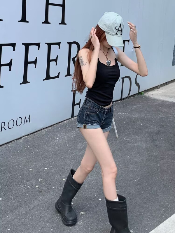 FUIV ženske traper kratke hlače – visok pas, duljina tri četvrtine, ravni kroj, denim s polyesterom i pamukom