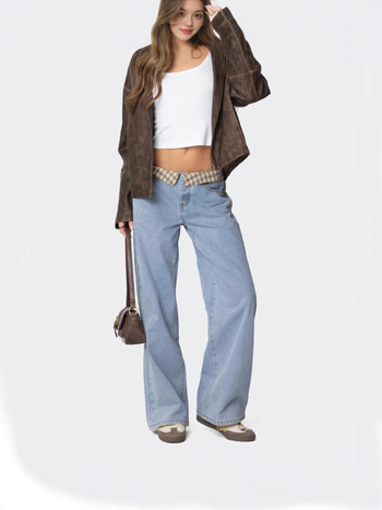 Ženske farmerke ravnog kroja, srednji pojas, Ice-wash denim, 50–70% pamuk, casual gradski stil prijevoza