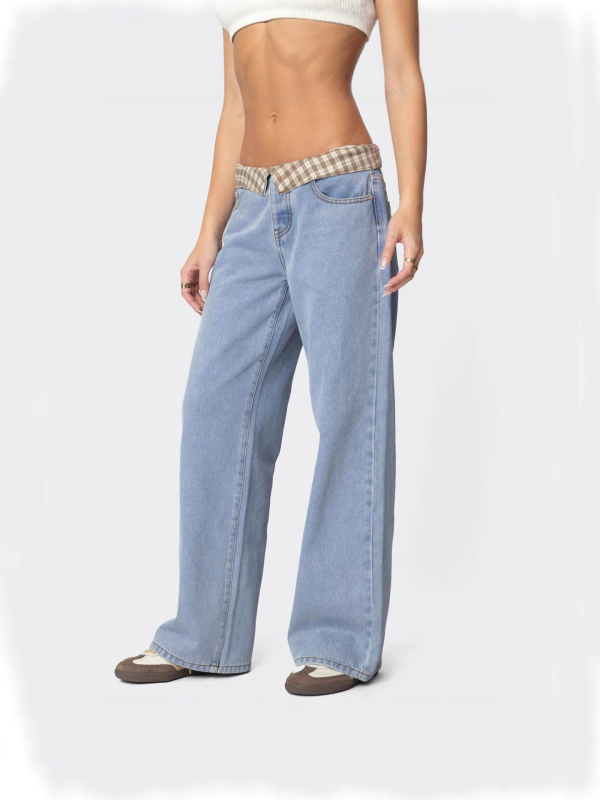 Ženske farmerke ravnog kroja, srednji pojas, Ice-wash denim, 50–70% pamuk, casual gradski stil prijevoza