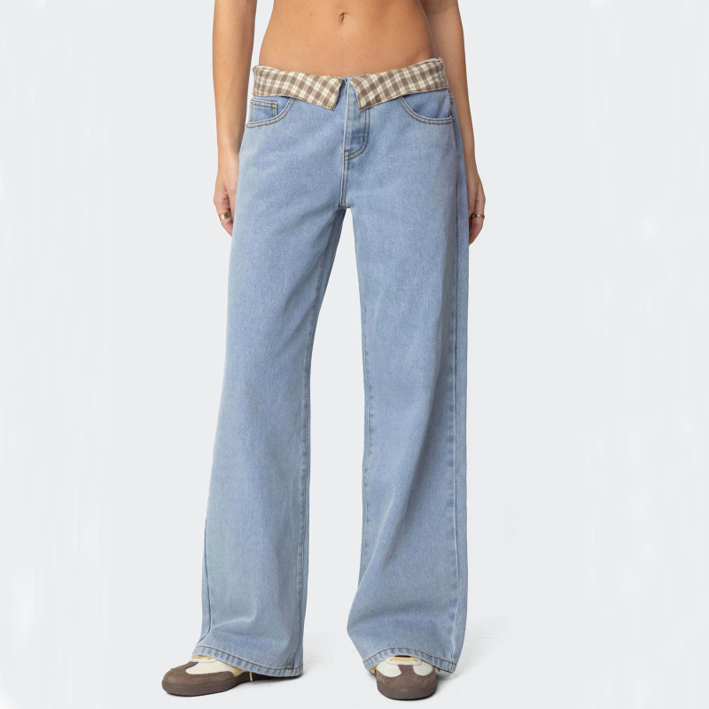 Ženske farmerke ravnog kroja, srednji pojas, Ice-wash denim, 50–70% pamuk, casual gradski stil prijevoza