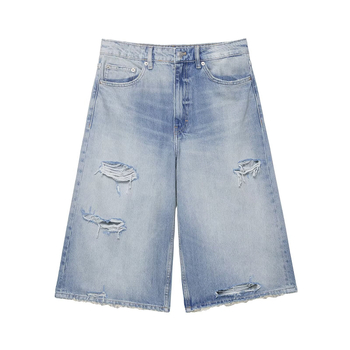 Traper kratke hlače s izrezanim ukrasom, udoban kroj, niska struka, gradski stil, 95%+ poliester