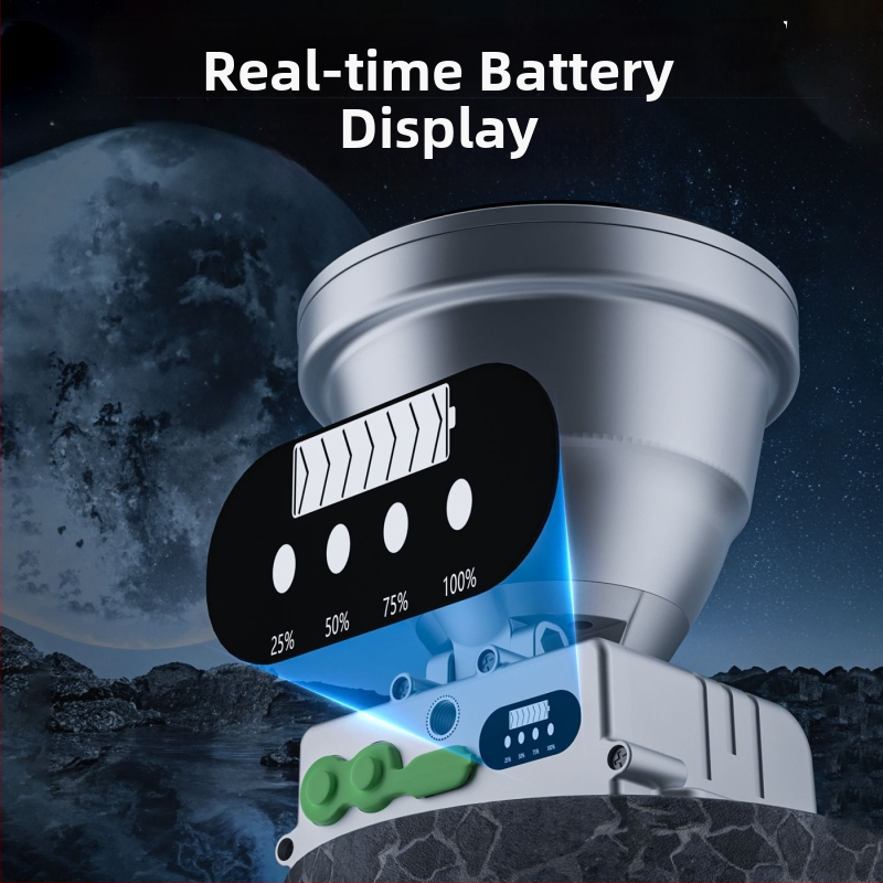 LED vonkajšia čelovka z hliníkovej zliatiny, batériové napájanie, kapacita batérie 6000, výkon 100, LED svetelný zdroj, dosah 200–500 m