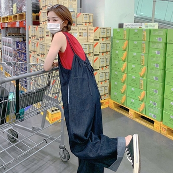 Traperice s naramenicama, korejskog stila, visokim strukom, širokih nogavica, poliester materijal