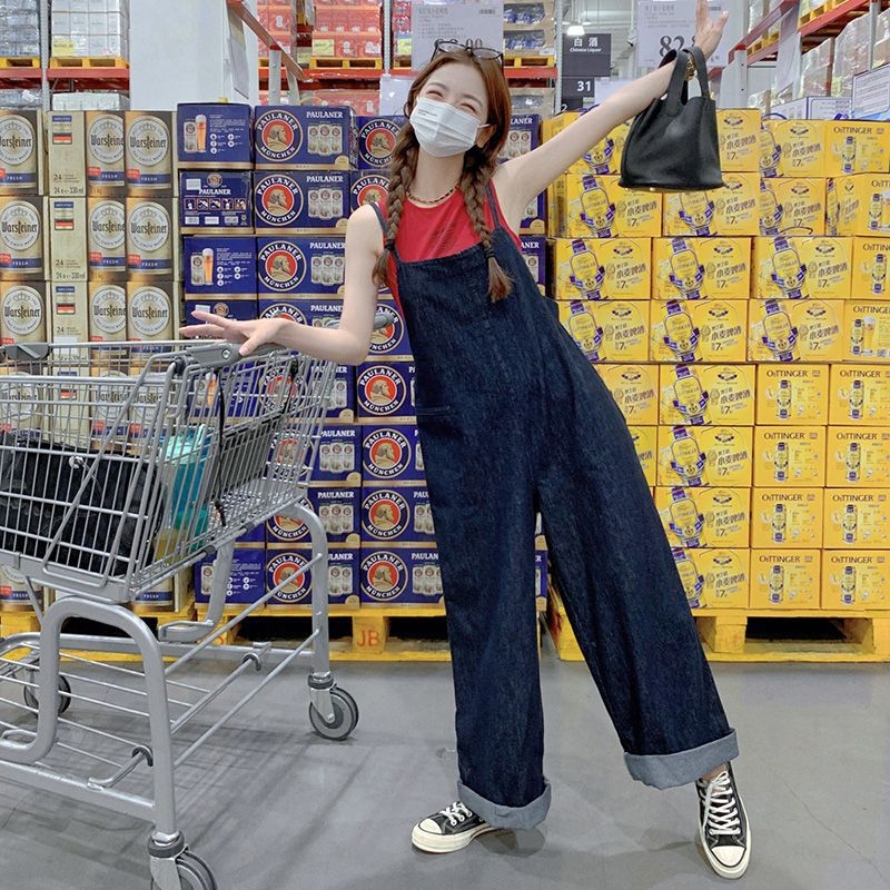 Traperice s naramenicama, korejskog stila, visokim strukom, širokih nogavica, poliester materijal