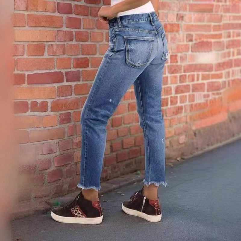 Τζιν, στενή γραμμή, denim με βαμβάκι-πολυεστέρα 50–70%, μέση ύψος, μήκος 9/10