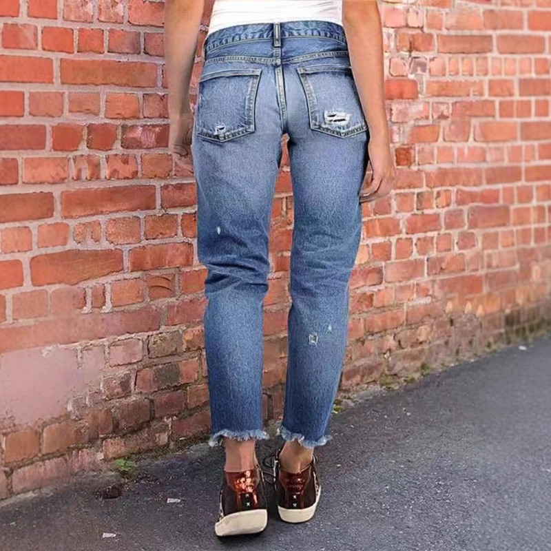 Τζιν, στενή γραμμή, denim με βαμβάκι-πολυεστέρα 50–70%, μέση ύψος, μήκος 9/10