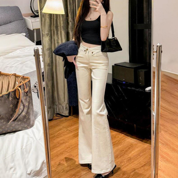 Traperice visokog struka s bootcut krojem od denima, mikroelastičnošću, labavim strukom, drapiranim krojem, Proljeće 2025