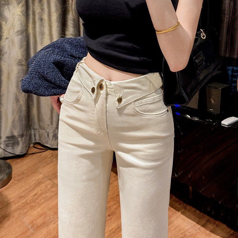 Traperice visokog struka s bootcut krojem od denima, mikroelastičnošću, labavim strukom, drapiranim krojem, Proljeće 2025