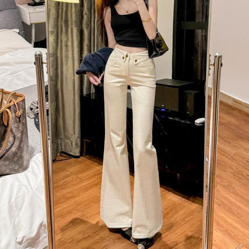 Traperice visokog struka s bootcut krojem od denima, mikroelastičnošću, labavim strukom, drapiranim krojem, Proljeće 2025