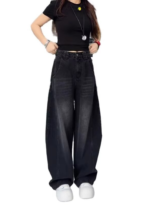 Ženske farmerice s širokim krojem, visokim strukom, denim od pamuka, sadržaj pamuka 50–70%, spandex