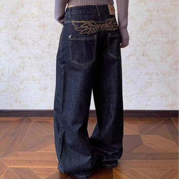 F383 Ženske traperice s američkim retro stilom, s detaljima šivanja i pranjem, ravni kroj, široke nogavice, denim