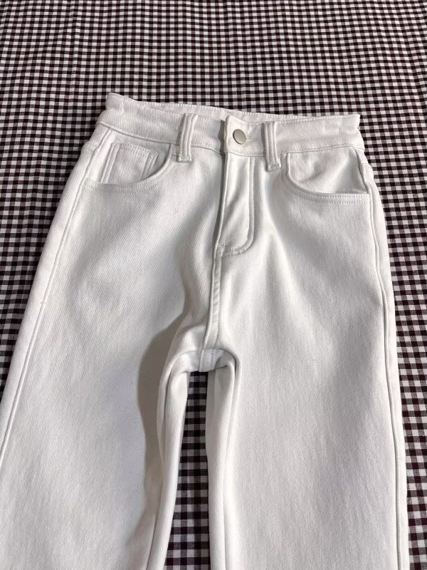 Traperice od denima s velurom, visokim strukom, bootcut kroj, debela tkanina, duljina do poda, jesen 2025