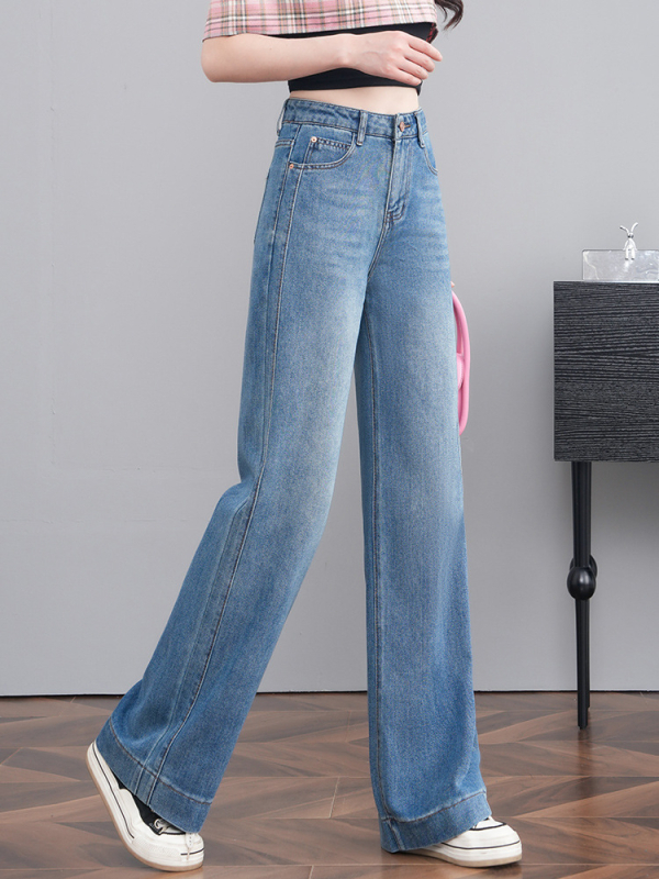 Traperice od denima: visokim strukom, širokih nogavica, ravni kroj, pamuk 70–80%, Spandex <30%