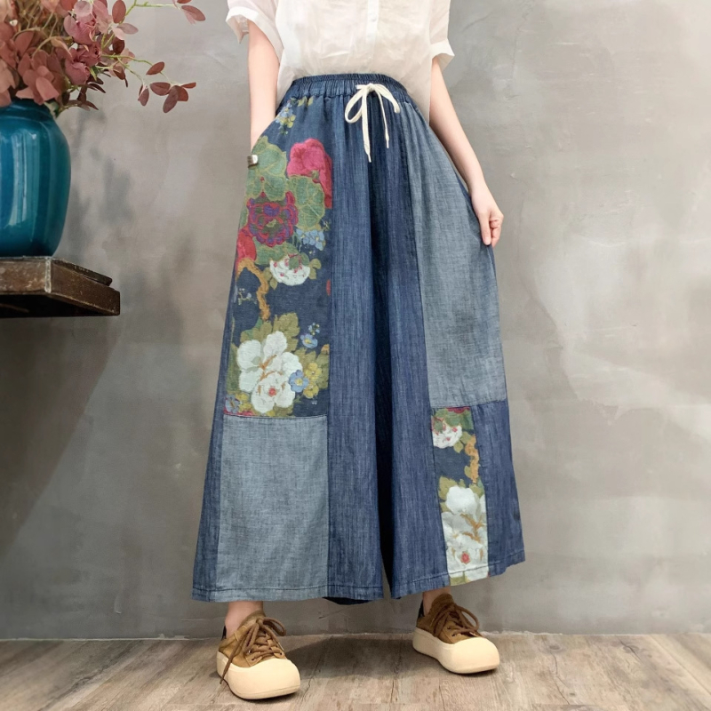 Džins traperice širokog kroja, dužina 9/10, 95% pamuka, retro stil