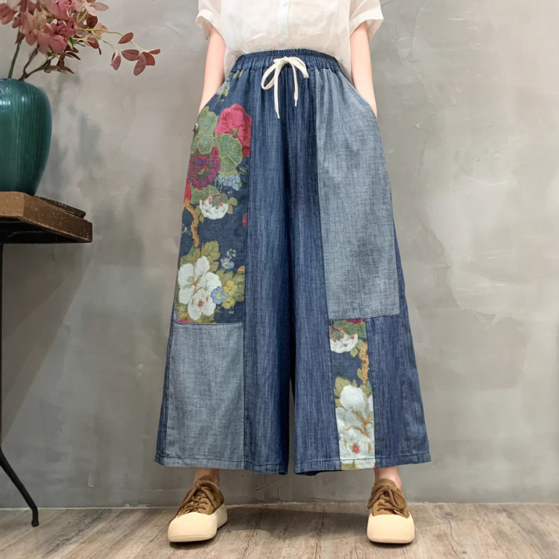 Džins traperice širokog kroja, dužina 9/10, 95% pamuka, retro stil