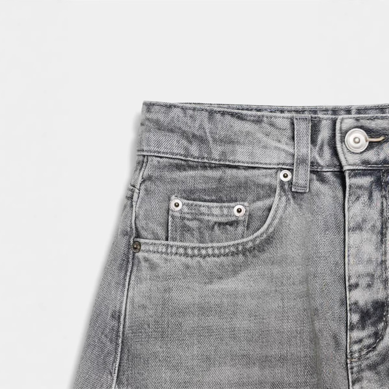 Ženske traperice ravnog kroja, visok pojas, pamuk denim, izbrušeni detalji, Zima 2025