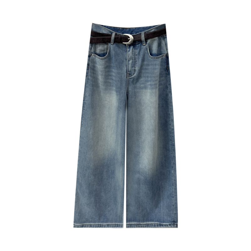 T-Platform ženske traperice širokih nogavica s visokim strukom, duljina do poda, pamuk denim 95%+, zima 2025