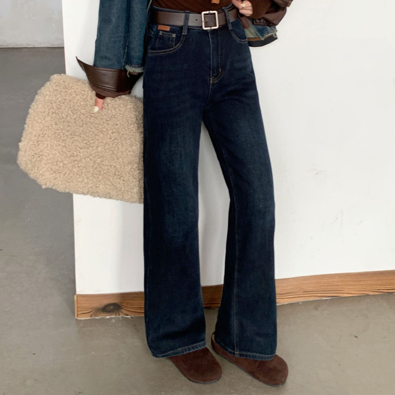 Traperice s ravnim krojem, visokim strukom, pamuk denim, 50–70% pamuka, Mercerized, mikroelastične