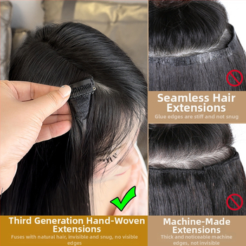 Piesă de perucă din păr natural, țesut manual, păr drept, bucată unică îngroșată, potrivită pentru vopsire și ondulare permanentă