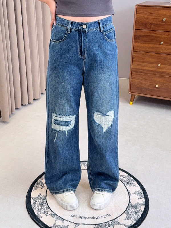 Ženske traperice ravnog kroja, visokim strukom, retro stil s poderotinama, 90–95% pamuk