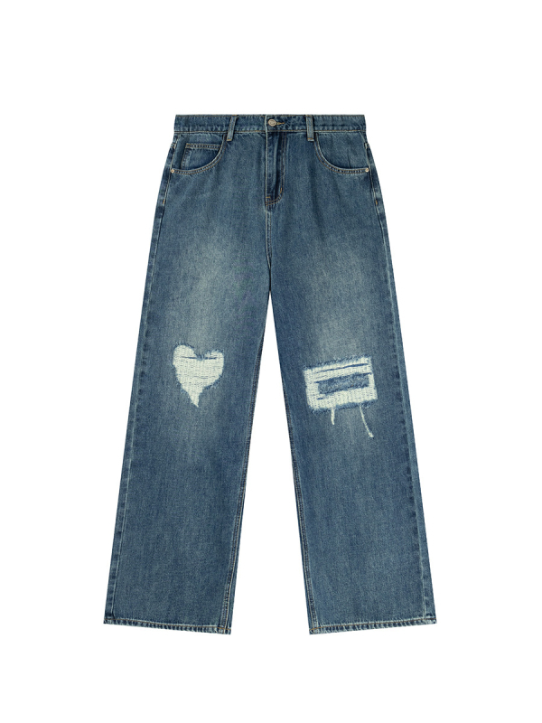 Ženske traperice ravnog kroja, visokim strukom, retro stil s poderotinama, 90–95% pamuk