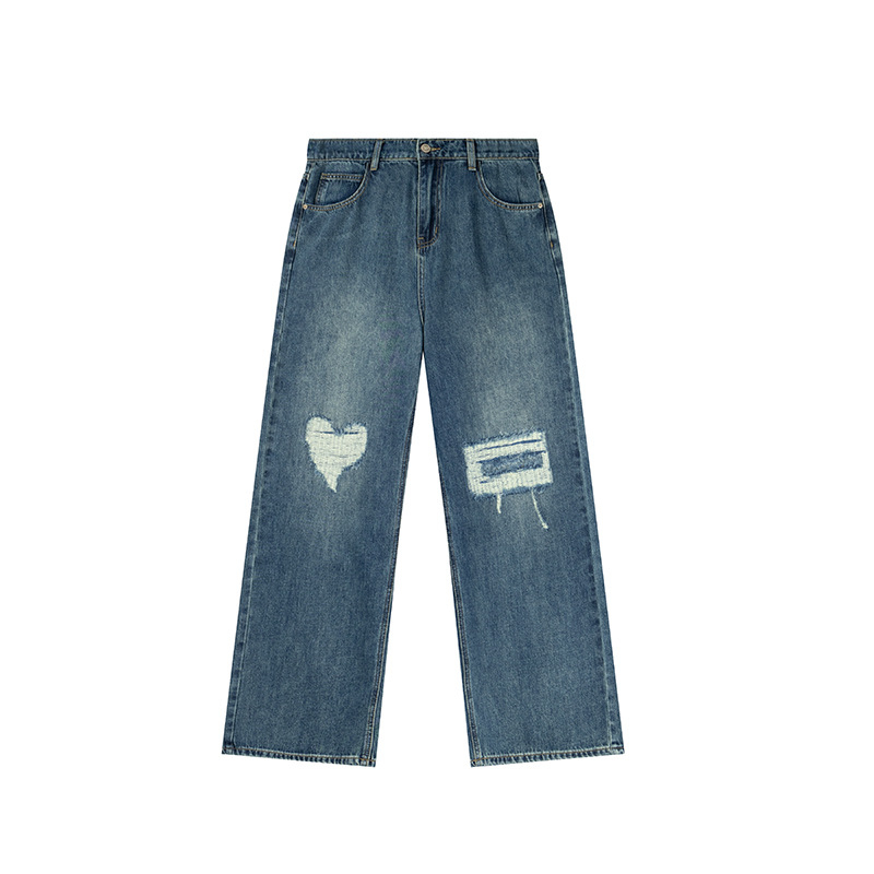 Ženske traperice ravnog kroja, visokim strukom, retro stil s poderotinama, 90–95% pamuk