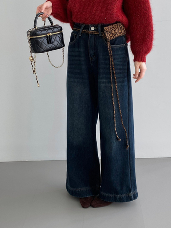 That End široke farmerice s visokim strukom, fleece podstava, debeli, japansko-korejski casual stil