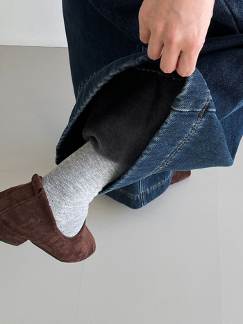 That End široke farmerice s visokim strukom, fleece podstava, debeli, japansko-korejski casual stil