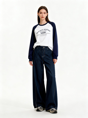 Γυναικείο τζιν: χαλαρή γραμμή ίσιας κοπής, denim με βαμβάκι, μέση μεσαία, μακριά παντελόνια, ιαπωνο-κορεατικό casual στυλ, άνοιξη 2026