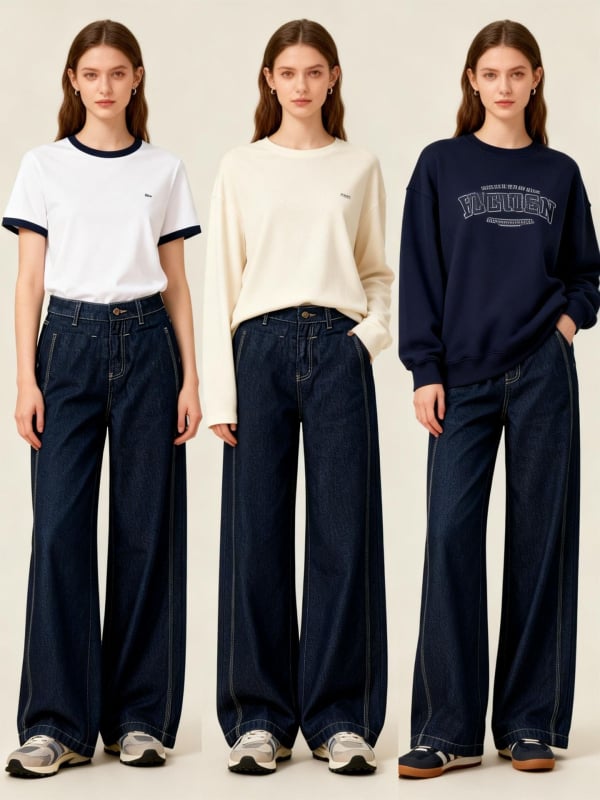 Γυναικείο τζιν: χαλαρή γραμμή ίσιας κοπής, denim με βαμβάκι, μέση μεσαία, μακριά παντελόνια, ιαπωνο-κορεατικό casual στυλ, άνοιξη 2026