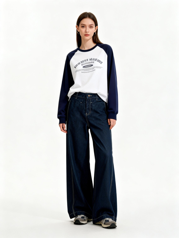 Γυναικείο τζιν: χαλαρή γραμμή ίσιας κοπής, denim με βαμβάκι, μέση μεσαία, μακριά παντελόνια, ιαπωνο-κορεατικό casual στυλ, άνοιξη 2026