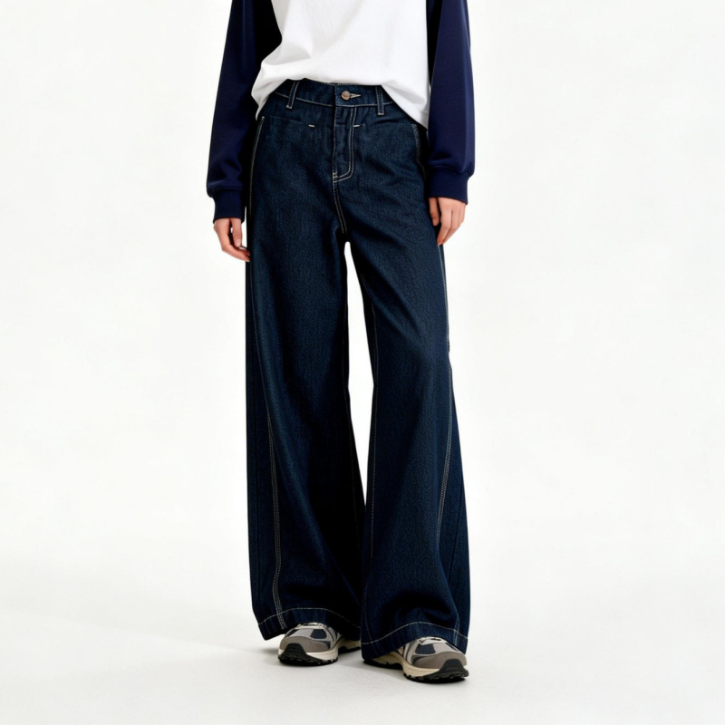 Γυναικείο τζιν: χαλαρή γραμμή ίσιας κοπής, denim με βαμβάκι, μέση μεσαία, μακριά παντελόνια, ιαπωνο-κορεατικό casual στυλ, άνοιξη 2026