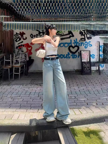 Ženske traperice s niskim strukom, široke nogavice, isprani pamuk-denim, gradski stil