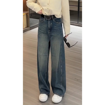 Ženske traperice - visoki struk, široke nogavice, poliester, srednja debljina, zima 2024